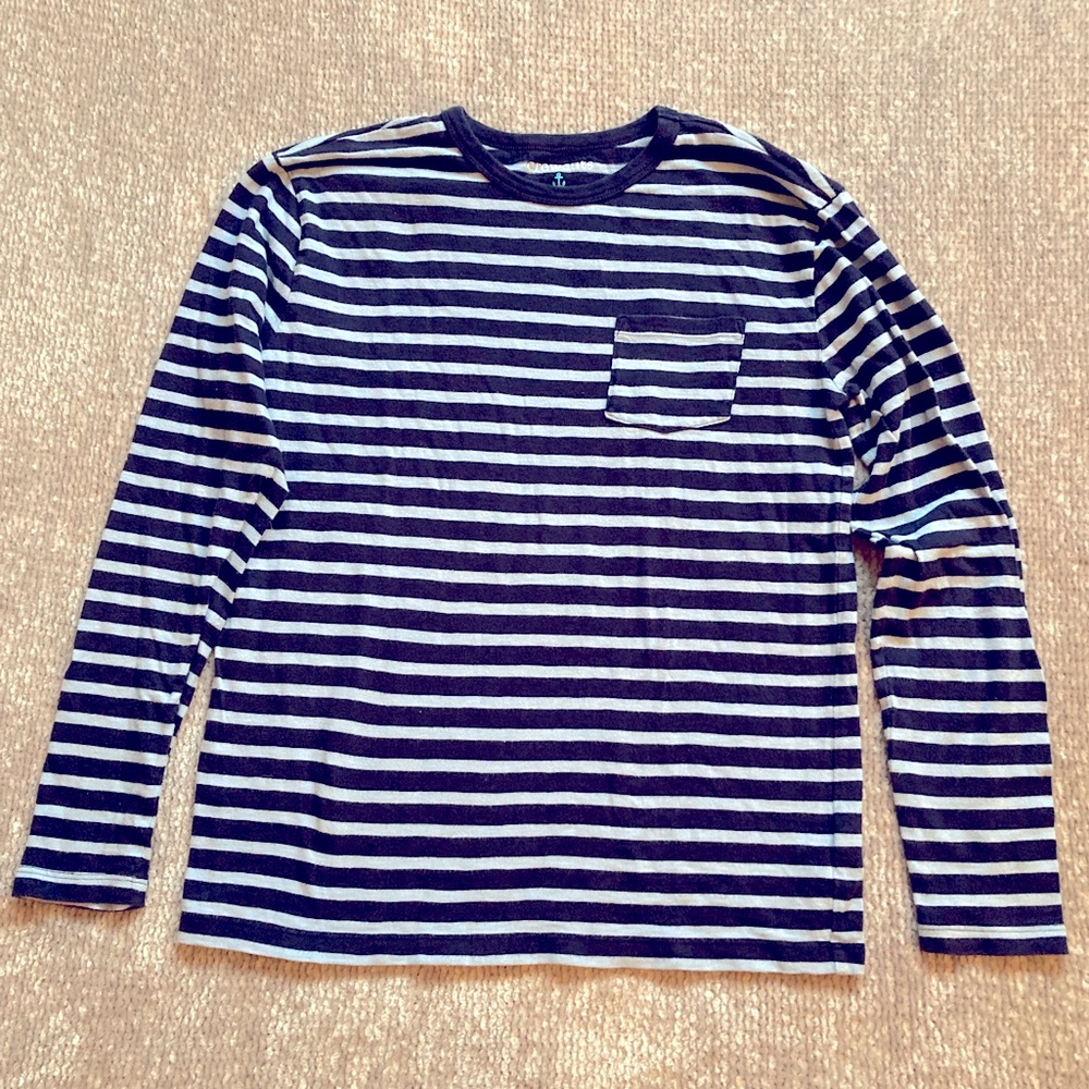 J. Crew Crewcuts Striped Blue Cotton Front Pocket Long Sleeved T-Shirt XL, 12-14